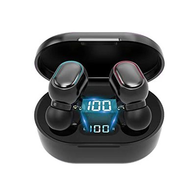 KASSTPO Bluetooth hoofdtelefoon, draadloze in-ear hoofdtelefoon, bluetooth met microfoon, hifi-stereo, toetsbediening, led-display, IP7 waterdicht, bluetooth-oordopjes voor werk en studie, zwart