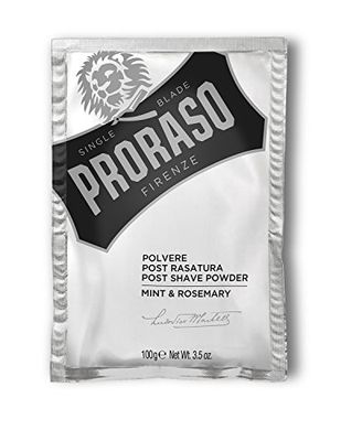 Proraso Polvere Post Rasatura Menta & Rosmarino, 100g, Polvere barba uomo con effetto lenitivo e rinfrescante, Dopobarba rinfrescante, Made in Italy