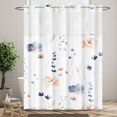 BSHAPPLUS Rideau de Douche en Polyester avec Crochets Motif Floral Aquarelle 180 x 180 cm