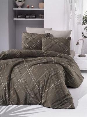 Nuit Des Rêves Ranforce Double Quilt Cover Set (200 x 200 cm), 100% cotone, 145 thread Count, lavabile in lavatrice, marrone/bianco e nero/arancione, elegante e confortevole