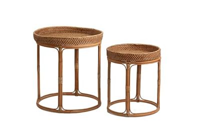 SET 2 MESAS RATTAN BAMBOO