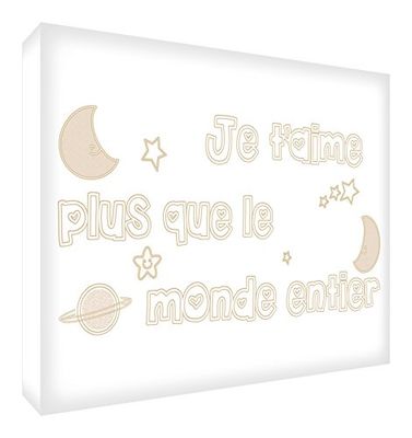 Feel Good Art Je T'Aime Plus que le Monde Entier Toile sur Cadre Mural Beige 91 x 60 cm
