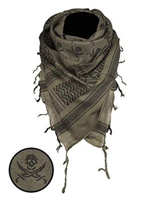 Mil-Tec Écharpe PLO, Shemagh (110x110 cm/Skull Olive/Noir)