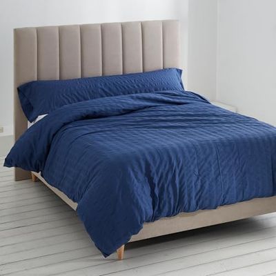 Dúo de funda nórdica Amán - Color azulón - Cama de 180 cm. - Estilo seersucker