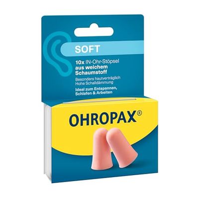OHROPAX Lot de 10 bouchons d'oreille souples en mousse souple - Particulièrement discret et confortable - Indice d'isolation acoustique SNR 31 dB - Idéal pour se détendre, dormir et travailler