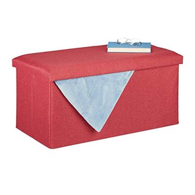 Relaxdays Storage Bench, Fabric Cover, 84 L Capacity, H x W x D: approx. 38 x 76.5 x 38.5 cm, Dark Red