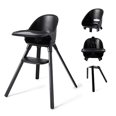 Twistshake Baby High Chair - Black | Made of Beech Wood | Removable Tray - 5-Point Harness - Lightweight | Baby High Chair with Footrest | Children's High Chair | Ideal for 6-36 Months or up to 15 kg