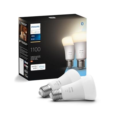 Philips Hue White Lampadina Smart LED, Attacco E27, 9.5W, Luce bianca, Dimmerabile, Controllo con Bluetooth e Hue App, Funziona con Alexa, Google Assistant e Apple HomeKit, Pack da 2
