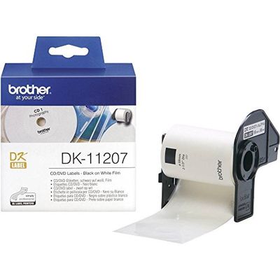 Brother DK-11207 Label Roll, CD/DVD Labels, Black on White, 100 Labels, 58 mm, Brother Genuine Supplies