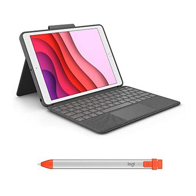 Logitech Combo Touch - custodia con tastiera per iPad (7a gen - 2019 | 8a gen - 2020 | 9a gen - 2021) Crayon - matita digitale per tutti gli iPad (2018 e successive) - ITA QWERTY - Nero