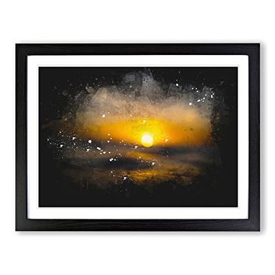 Sunset In Honolulu Hawaii Paint Splash Modern Art Framed Wall Art Print, Ready to Hang Picture for Living Room Bedroom Home Office Décor, Black A3 (46 x 34 cm)