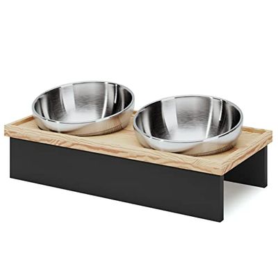 TUONKEE Porte-gamelles surélevé pour Chats et Chiens de Petites Tailles pour 2 Bols en INOX, en Bois de pin