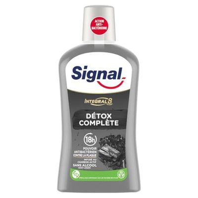 SIGNAL - Bain de Bouche Intégral 8 Détox Complète - Infusé au Charbon Actif - Enrichi en Zince Minéral pour une éfficacité antibactérienne pendant 18h - Sans Alcool - 500ml