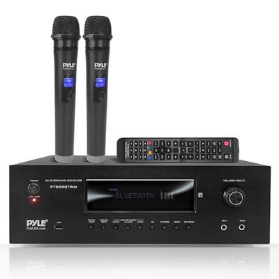 Pyle Amplificador de Sonido, 1000W, Bluetooth, Inalambrico, Sistema Receptor de Karaoke y Cine, para el hogar, Microfono inalambrico, 5.2 Canales, MP3/USB/HDMI/AM/FM Radio