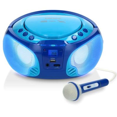 Lenco SCD-650 Reproductor de CD para niños - Radio CD - Karaoke - Sistema estéreo - Boombox - Reproductor de CD/MP3 y USB - Potencia 2 x 2 W RMS - Función Sing-A-Long - Micrófono - Azul