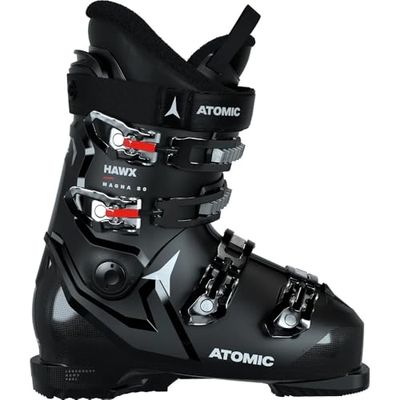 ATOMIC Hawx Magna 80 Skischoenen, maat 27/27,5, alpine skischoen voor volwassenen, in zwart/wit/rood, 102 mm brede pasvorm, stabiele Prolite-constructie, Memory Fit voor een nauwkeurige pasvorm