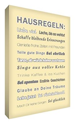 Little Helper HR2436-20G Feel Good Art wandversiering canvas in moderne typografische stijl huisregels, 91 x 60 cm, crème