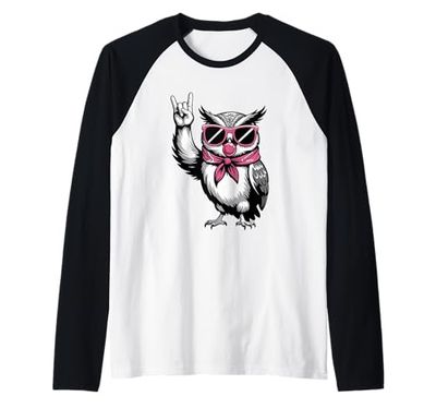 Owl Sunglasses Bubble Gum Owls Rock And Roll Raglan Baseball Tee