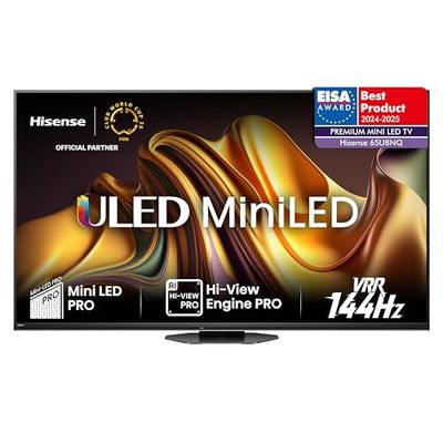 Hisense TV 65" Mini-LED 4K 65U8NQ, Smart TV VIDAA U8, Dolby Vision IQ, HDR 10+, 144Hz Game Mode PRO, Dolby Atmos Multi Channel Surround 2.1.2, Alexa Built-in, VIDAA Voice, Tuner DVB-T2/S2 HEVC 10