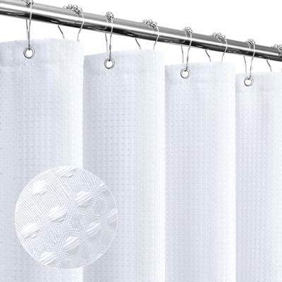 Gibelle Rideau de Douche Blanc à Armure gaufrée en Tissu texturé pour Salle de Bain – Tissu Doux et de Luxe d'hôtel et Spa – Imperméable – Lavable en Machine – 183 x 183 cm – Blanc