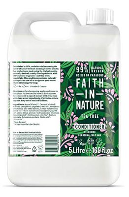 Faith In Nature Natural Tea Tree Conditioner, Cleansing, Vegan & Cruelty Free, No SLS or Parabens, For Normal to Oily Hair, 5L Refill Pack