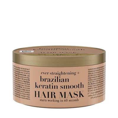 OGX Brazilian Keratin Smooth Hair Mask (300 ml) Moisturising Hair Mask with Keratin Protein for Frizzy, Curly or Wavy Hair