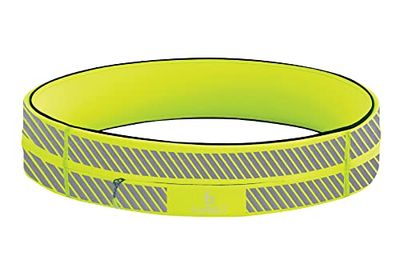FlipBelt Cinturón de Correr con Cremallera para teléfono y Accesorios pequeños, riñonera de Ejercicio para Mujeres y Hombres, S, Amarillo neón Reflectante