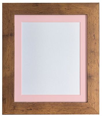 FRAMES BY POST London Picture Photo Frame, Vintage Wood with Pink Mount, 14 x 11 Image Size 12 x 8 Inches