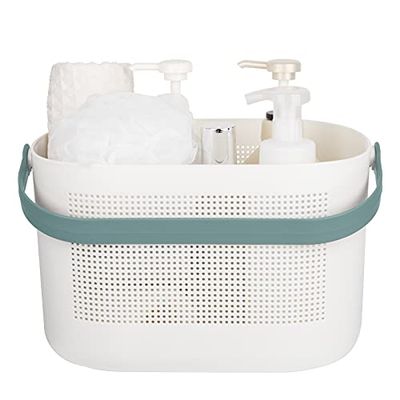 UUJOLY Plastic Storage Baskets with Handles, Shower Caddy Shelf Organizers Basket for Bathroom, Kitchen, Dorm Room, Green