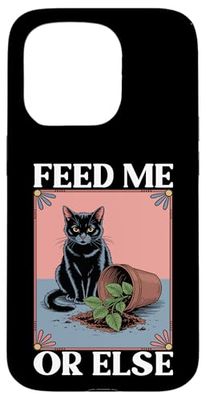 Feed Me Or Else Plante pour Chat Chaton Plantes Amoureux des chats Coque pour iPhone 15 Pro