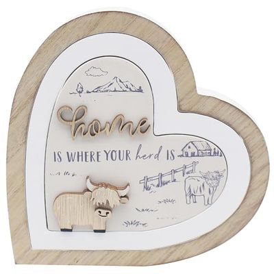 Lesser & Pavey Highland Cow 3D Wooden Heart Plaque | Home Decor Gift for Shelves | Stylish Living Room Accessory | Perfect for Adding Charm to Any Interior