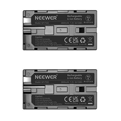 NEEWER Paquete de 2 baterías de Repuesto NP-F550/570/530 de 2600 mAh para Sony HandyCams, Neewer Nanguang CN-160, CN-216, CN-126 Series y Otras Luces LED de vídeo en cámara Que utilizan NP-F550