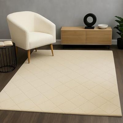 carpet city Tappeto imbottito tinta unita – Avory 160 x 230 cm rettangolare – Morbido tappeto a pelo lungo – effetto 3D – Tappeto moderno per camera da letto