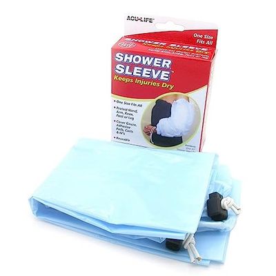 Acu-Life Shower Sleeve, Keeps Injuries Dry, One Size Fits All, Reusable, Waterproof, Blue