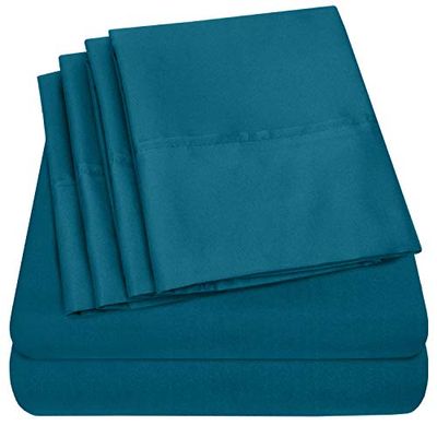 Sweet Home Collection - Conjunto de lençóis, 4 peças, 1500 fios, qualidade egípcia, lençol de baixo com cantos amplos, verde-azulado, casamento