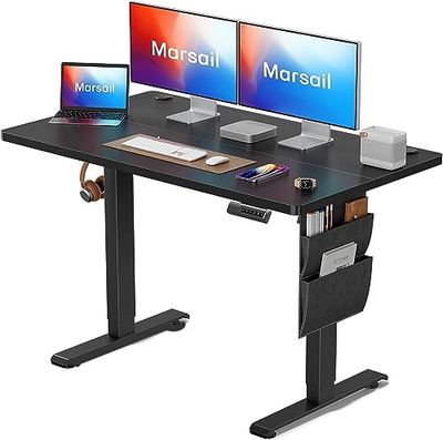 Marsail Staande bureau in hoogte verstelbaar, elektrisch sta-bureau met Staragetas, staand bureau voor thuiskantoor, computerbureau, vooraf ingestelde geheugen met hoofdtelefoonhaak, 120 x 60 cm