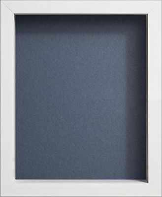 Radcliffe White Wooden Deep 3D Box Frame 8x8 inch, Dark Blue Backing Board * Choice of Sizes* Fitted with Real Glass