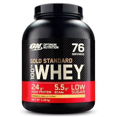 Optimum Nutrition Gold Standard Whey Muscle Building and Recovery Protein Powder With Naturally Occurring Glutamine and Amino Acids, French Vanilla Crème, 76 Servings, 2.28kg, Packaging May Vary