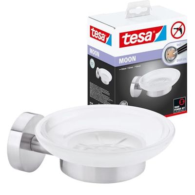 tesa® Moon zeephouder, roestvrijstalen look, zelfklevend, 128 mm x 109 mm x 53 mm