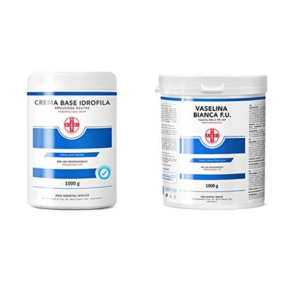 AIESI & reg; Crema Base Idrofila emulsione neutra magra pura barattolo da 1 Kg ideale per uso Farmaceutico & & reg; Vaselina bianca filante pura F.U. barattolo da 1 kg per uso Medicale Dermatologico