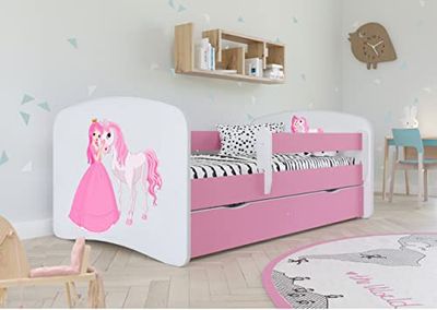 KOCOT KIDS Lit babydreams 2 Rose Princesse et Cheval : TIROIR, Matelas ET Barriere DE SECURITE Inclus 180/80 Jour, Bois d'ingénierie, 1 Personne