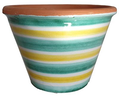 Ceramiche Angela Rinaldi – Vaso in Ceramica di Vietri dipinto a mano Maiolica Design Fioriera Terracotta Coccio Cachepot (Diametro cm 17 altezza cm 10,5 kg 0,70, verde e giallo)