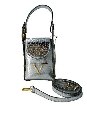 19V69 ITALIA Women's Leather Coconut 897 – Silver Bag, 21x13x6 cm
