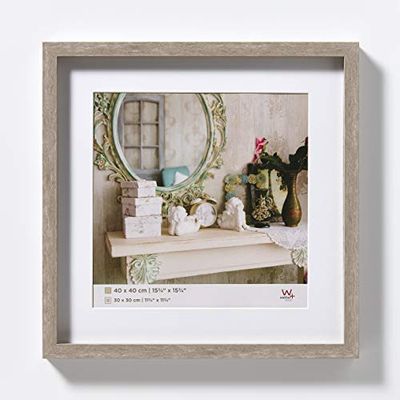 walther design Moldura de fotos cinzenta 40 x 40 cm com passepartout, moldura de madeira Stockholm EA444D