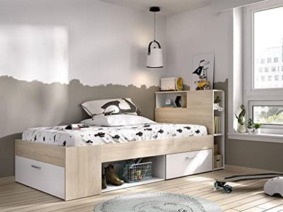 DEKIT GRUPO RIMOBEL Lanka Lit Compact 90 x 190 avec tiroirs, Naturel/Blanc, 96 x 99 x 218 cm