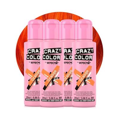 Crazy Color Vibrant Orange Semi-Permanent 4 Pack Quad Hair Dye. Highly Pigmented Vibrant Copper Conditioning & Oil Nourishing Vegan Formula No Bleach or Ammonia 400ml