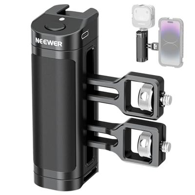 NEEWER Impugnatura Laterale con Pulsante di Scatto Remoto Wireless per Smartphone Cage Video Rig,2 Adattatori con Viti 1/4" e Perni di Posizionamento, Side Handle Compatibile con SmallRig Cage, PA005E