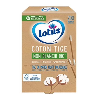 Lotus Wattenstaafjes van papier en katoen, niet wit, doos met 200 staafjes