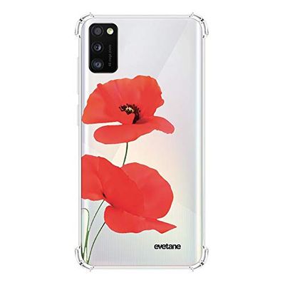 Evetane - Cover in silicone compatibile con Samsung Galaxy A41 - Protezione morbida e rinforzata - Angoli antiurto - Sottile e trasparente - Cover posteriore - Papavero