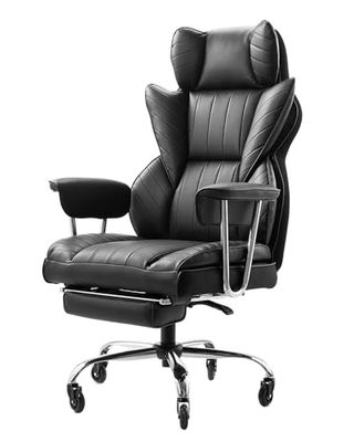 VEVOR Silla de Ejecutiva de Oficina con Respaldo Alto Reposapiés Silla de Escritorio Ergonómica con Cojín de Espuma de Alta Resiliencia Silla Giratoria de Cuero PU para Trabajar, Estudiar, Negro